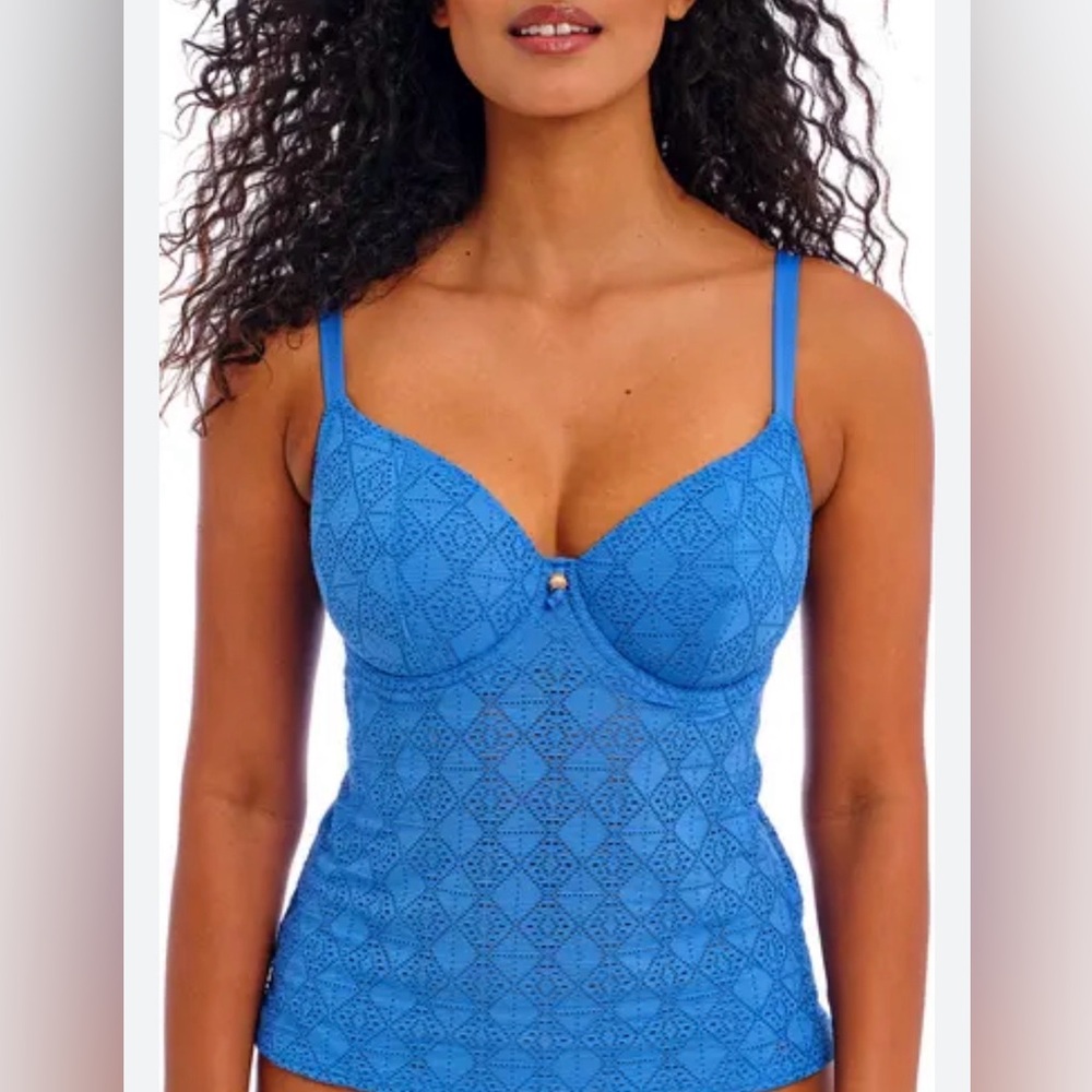 Freya Blue Lace Underwire Bandeau Tankini Top 32L